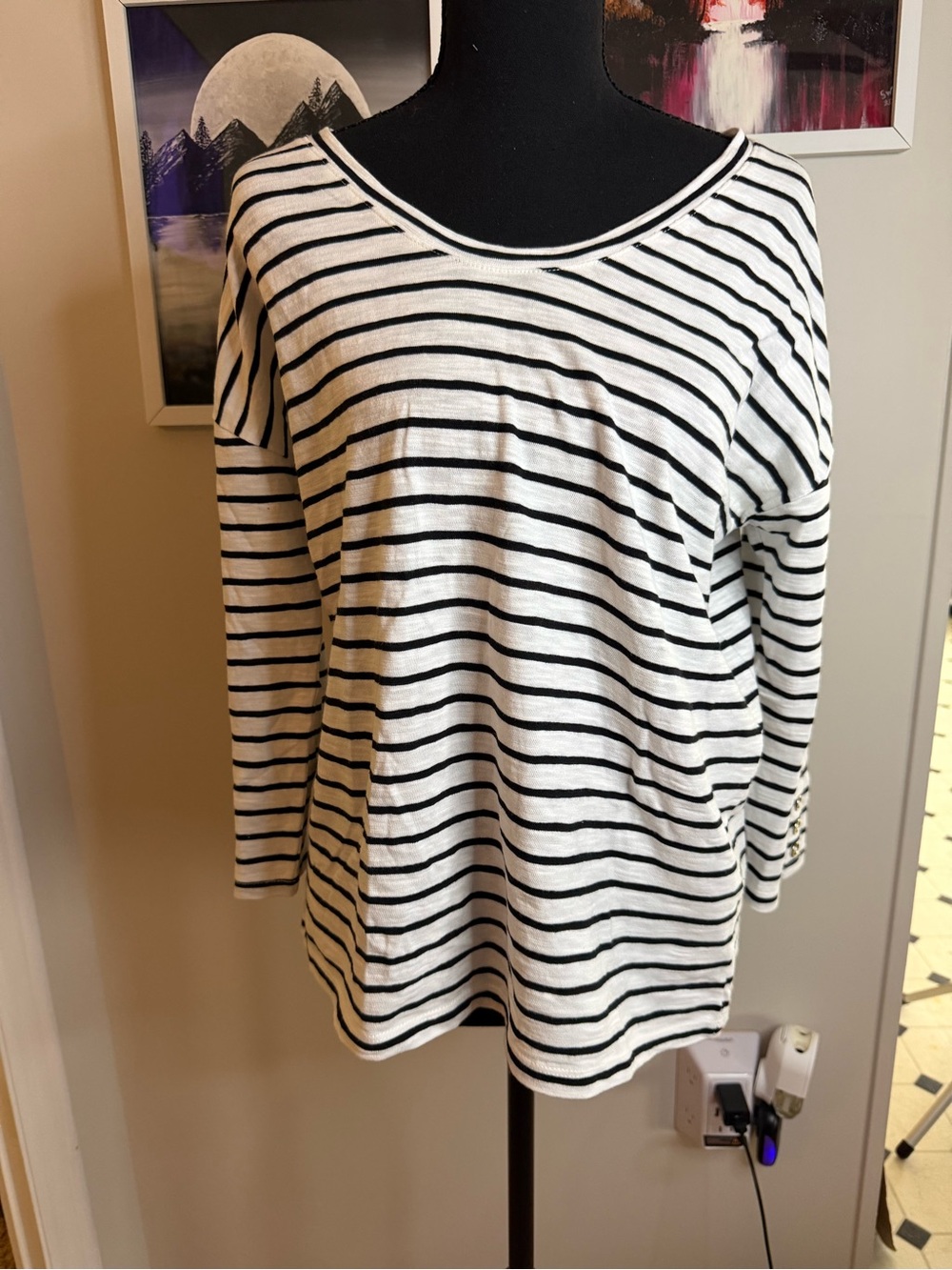 Talbots Striped Black & White Women's Long Sleeve Top Size MP
